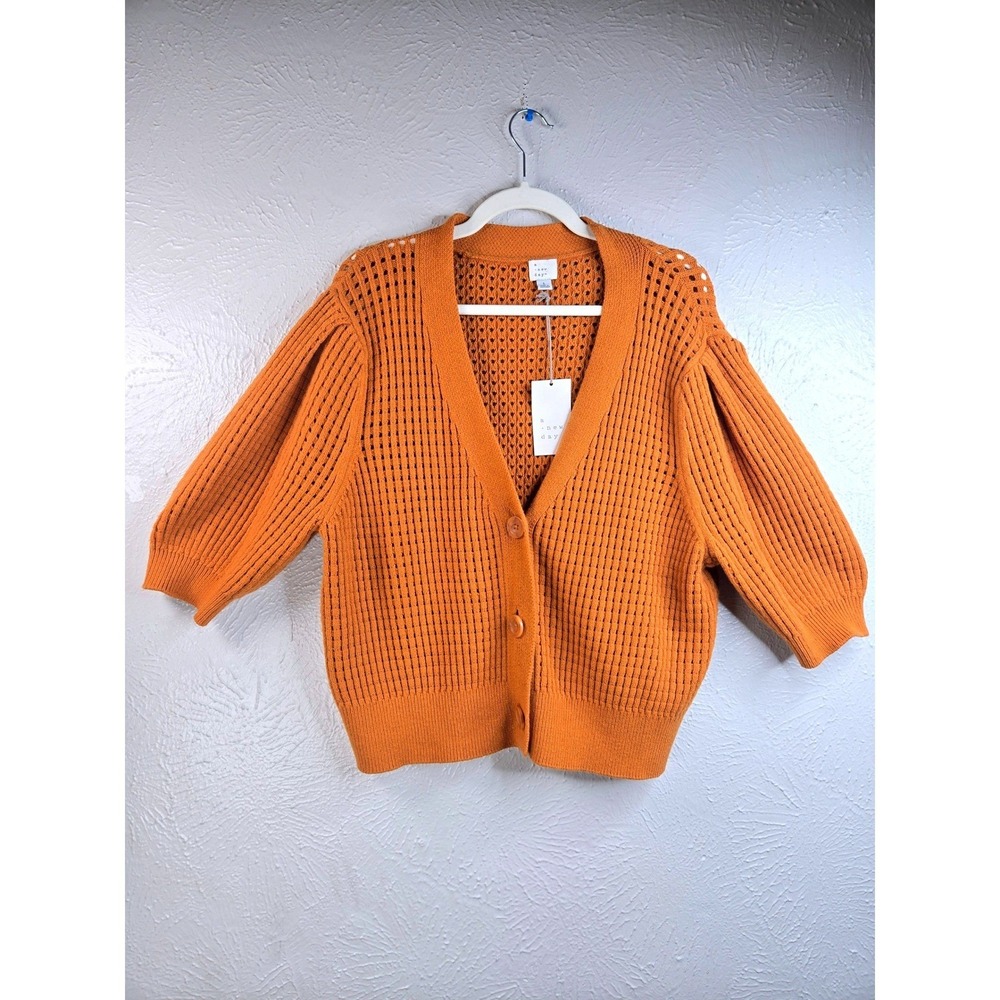 Open Knit Cardigan Sz L Mustard Yellow Crochet Boho Cottagecore Layering Sweater